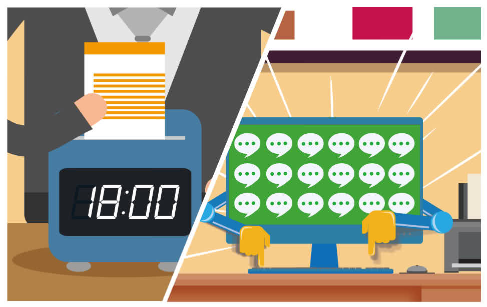 晚上，你下班了，公司的電腦不下班自動幫你傳送訊息